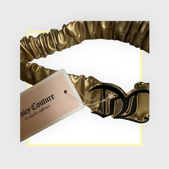 Juicy Couture Ruched Gold Stretchy Belt JC Black Enamel Closure Size S/M NWT - Picture 3 of 6